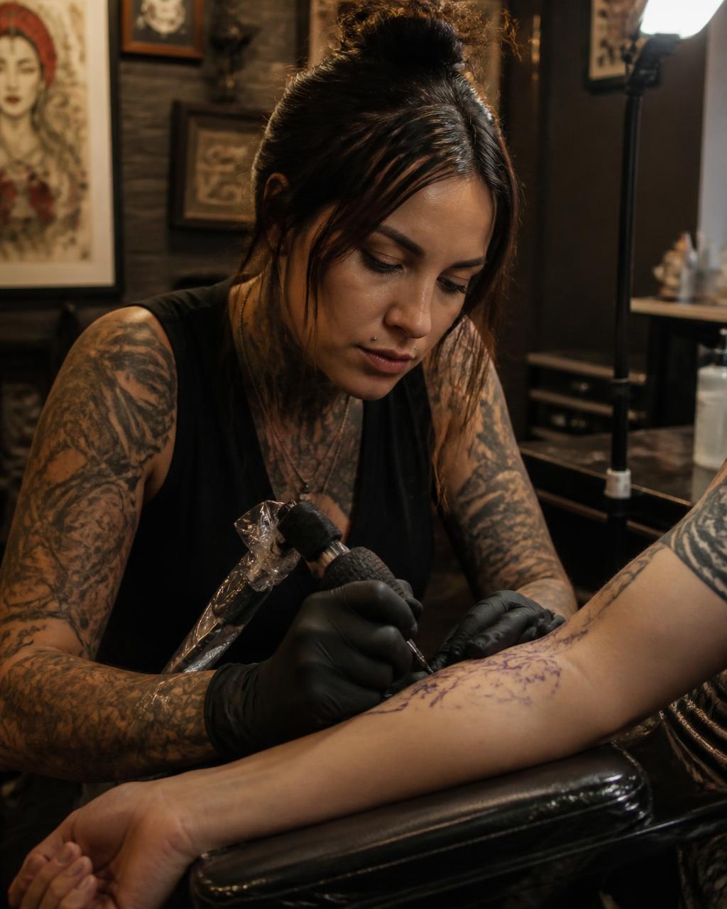 Tattoo artist at work at Vixen Ink Studio